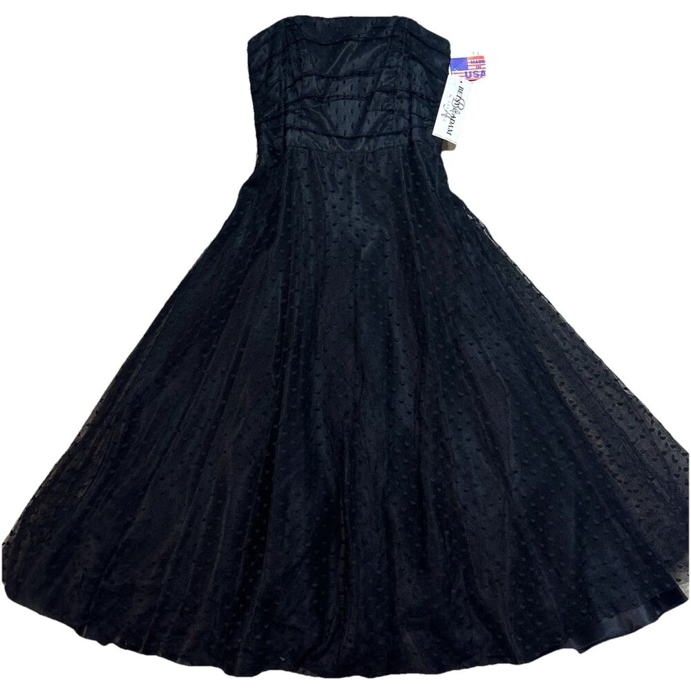 Vtg 90s Betsy & Adam Layered Tulle BlackPolka Dot Mesh Gown Women’s Size 8 NWT